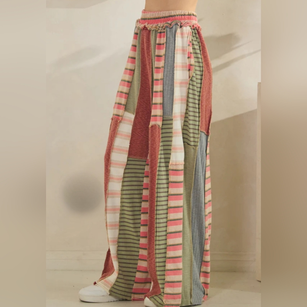 #662 OLI & HALI WASHED MULTI COLOR ELASTIC WAIST WIDE LEG PANTS - Picture 5 of 6